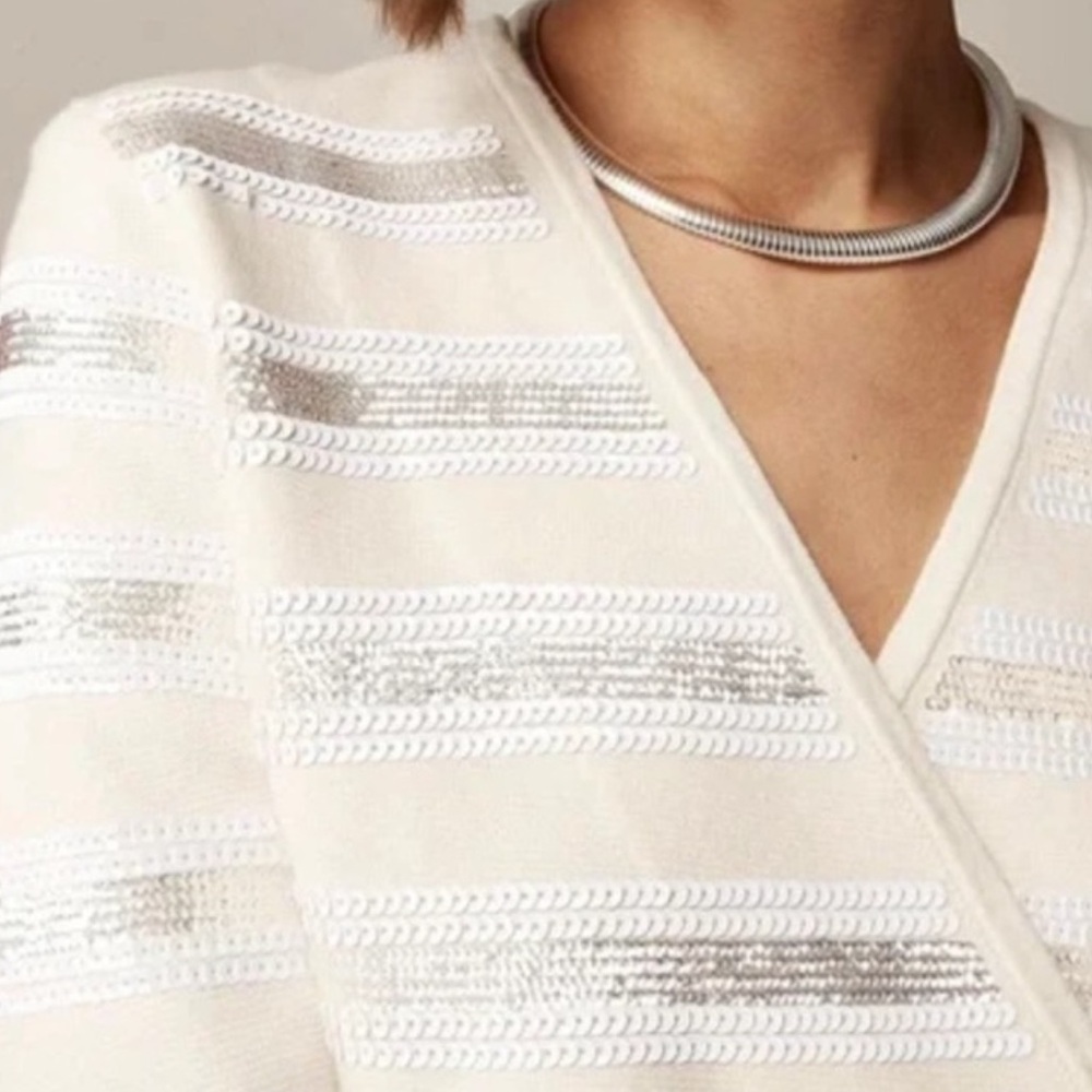 Stunning J.Crew Collection Sequin Stripe Cropped Cardigan in Ivory - Picture 3 of 7